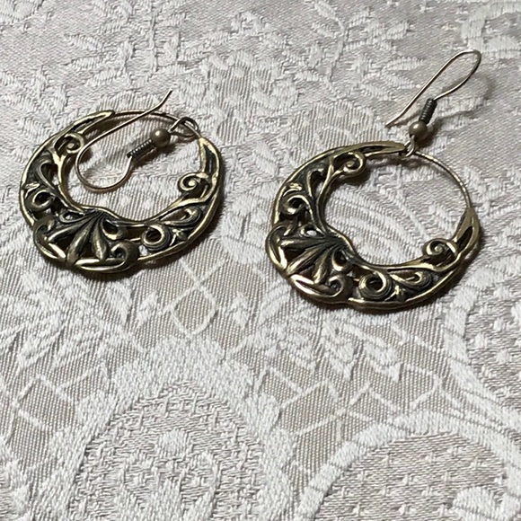 Art Deco BoHo Dangle Hoop Earrings - Picture 5 of 6